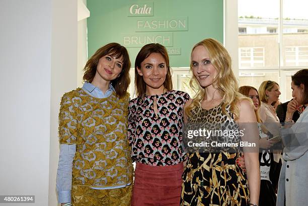 Eva Padberg, Nadine Warmuth and Anne Meyer-Minnemann attend the GALA Fashion Brunch Summer 2015 at Ellington Hotel on July 10, 2015 in Berlin,...