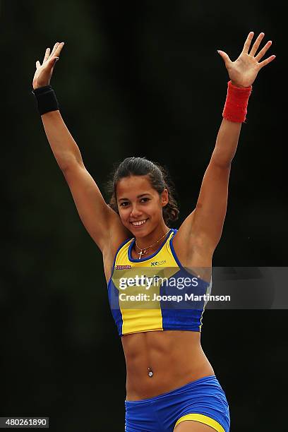 Angelica Bengtsson of Sweden looks on during Women's Pole Vault on day two of the European Athletics U23 Championships at Kadriorg Stadium on July 9,...