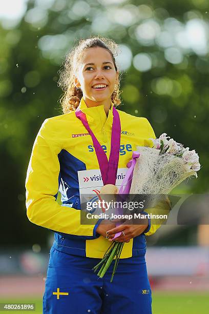 Angelica Bengtsson of Sweden looks on after winning the Women's Pole Vault on day two of the European Athletics U23 Championships at Kadriorg Stadium...