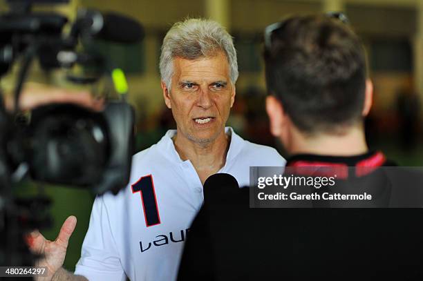 Laureus Academy Member Mark Spitz speaks to the media during the LWSA Special Olympics Project Visit part of the 2014 Laureus World Sports Awards on...