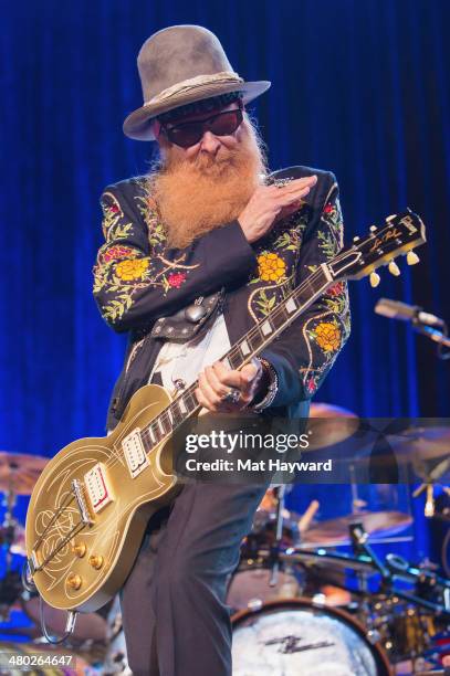 Billy Gibbons of ZZ Top performs on stage at The Moore Theater on March 23, 2014 in Seattle, Washington.