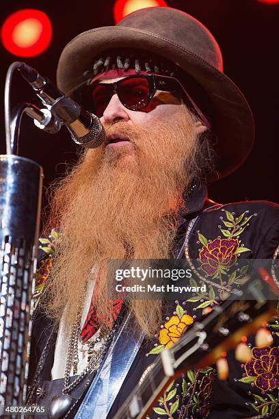 Billy Gibbons of ZZ Top performs on stage at The Moore Theater on March 23, 2014 in Seattle, Washington.