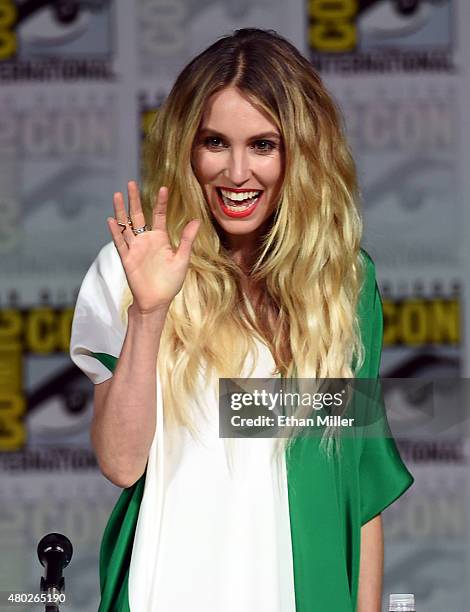 Actress Sarah Carter speaks onstage at the "Falling Skies" The Farewell panel during Comic-Con International 2015 at the San Diego Convention Center...