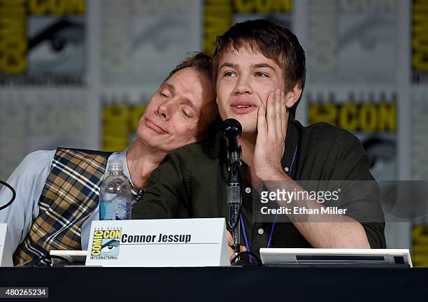 Actors Doug Jones and Connor Jessup speak onstage at the "Falling Skies" The Farewell panel during Comic-Con International 2015 at the San Diego...