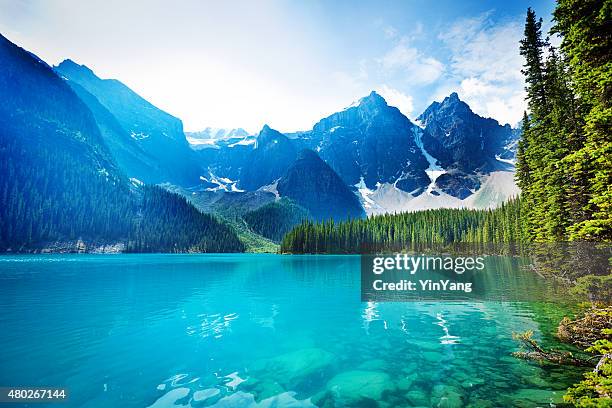 lake moraine, banff national park emerald water landscape, alberta, canada - banff stockfoto's en -beelden