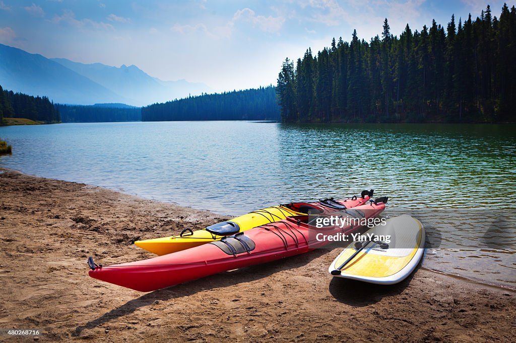 Kayaks Paddle Board in Johnson Lakes of Banff National Park
