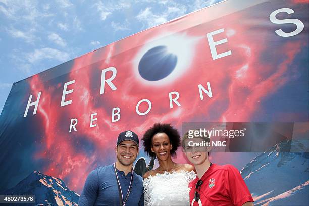 At Comic-Con" -- Pictured: Ryan Guzman, Judith Shekoni, Robbie Kay at the "Heroes Reborn" Installation, Friday, July 10 from Tin Fish Gaslamp, San...