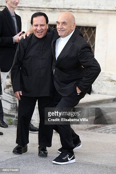 Designer Azzedine Alaia and Massimiliano Fuksas attend 'Couture / Sculpture' Vernissage Cocktail honoring Azzedine Alaia in the history of fashion as...