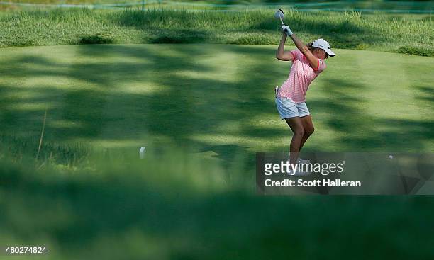 Stacy Lewis of the United States hits her tee shot on the third hole during the second round of the U.S. Women's Open at Lancaster Country Club on...