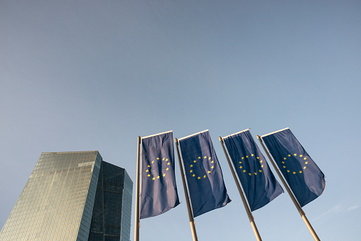 ECB, EZB, European Central Bank, EU Flags, Frankfurt