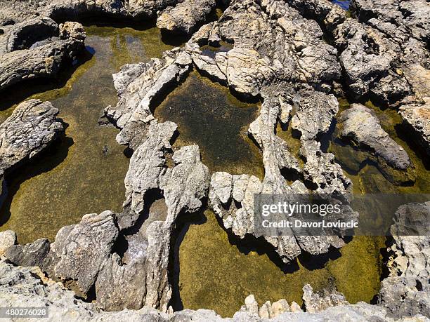 rock and water relief in foreground of  azure window - azure window malta stock pictures, royalty-free photos & images