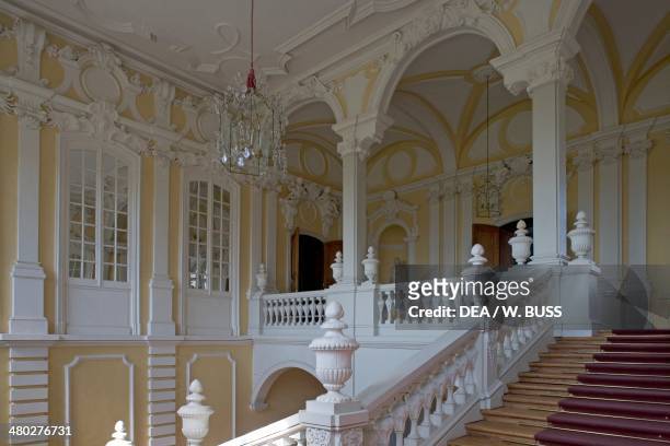 The grand staircase of Rundale palace , designed by Francesco Bartolomeo Rastrelli for Ernst Johann von Biron, Duke of Courland, Pilsrundale, Bauska...