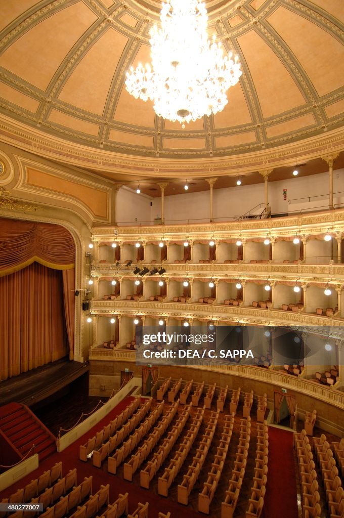 The horseshoe shaped auditorium in Coccia theatre