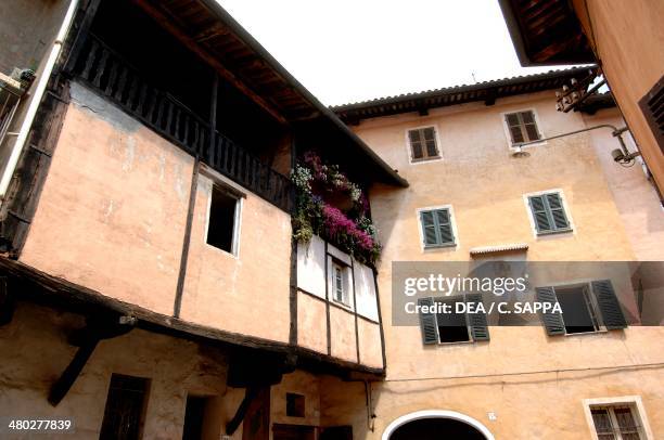 Buildings along the Costa del Vernato , medieval quarter in Piazzo, Biella, Piedmont, Italy.