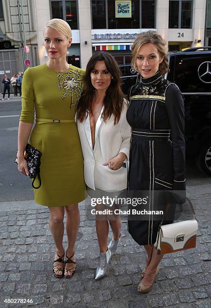 Francisca Knuppe, Natalia Avelon and Lisa Martinek sighted arriving to Mercedes Benz & Vogue Fashion Night at Borchardt"s Restaurant on July 10, 2015...