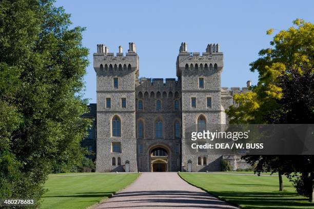 The entrance to Winsdor castle seen from the Great park, wooded and hilly area covering 4800 acres, Winsdor, Berkshire, United Kingdom.
