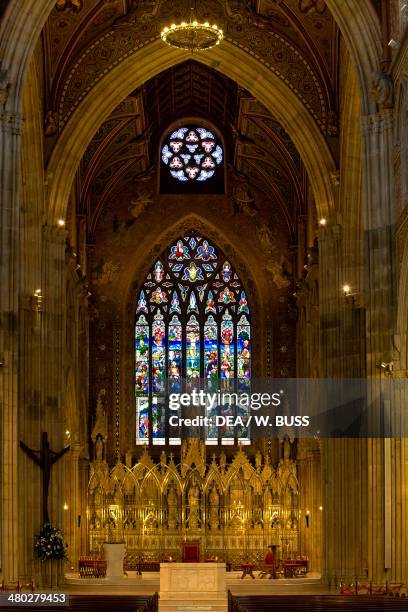 The altar and the chancel of the Catholic Cathedral of St Patrick , Neo-Gothic style, Armagh, Northern Ireland, United Kingdom.