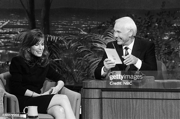 Pictured: Cartoonist Cathy Guisewite during an interview with host Johnny Carson on February 14, 1991 --