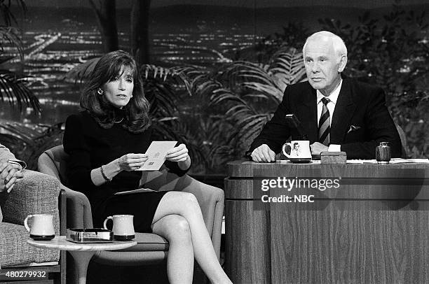 Pictured: Cartoonist Cathy Guisewite during an interview with host Johnny Carson on February 14, 1991 --