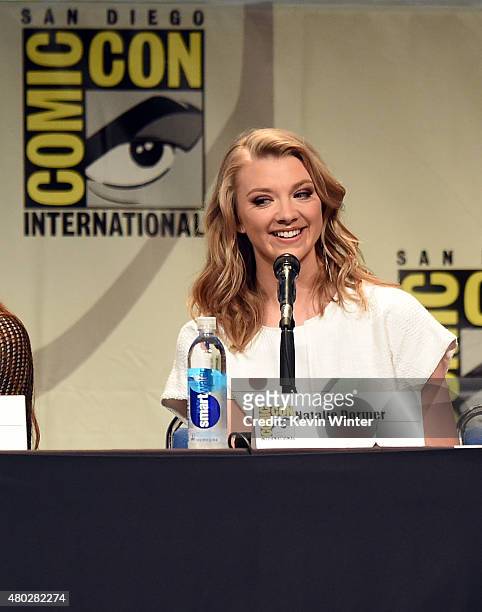 Actress Natalie Dormer speaks onstage at the "Game of Thrones" panel during Comic-Con International 2015 at the San Diego Convention Center on July...
