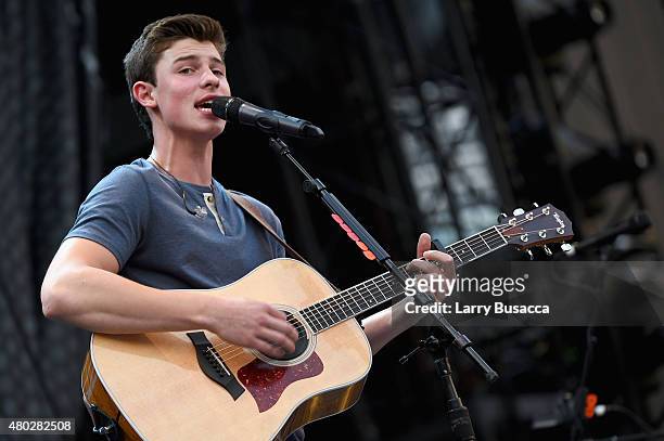 Singer Shawn Mendes performs onstage during Taylor Swift's The 1989 World Tour Live at MetLife Stadium on July 10, 2015 in East Rutherford, New...