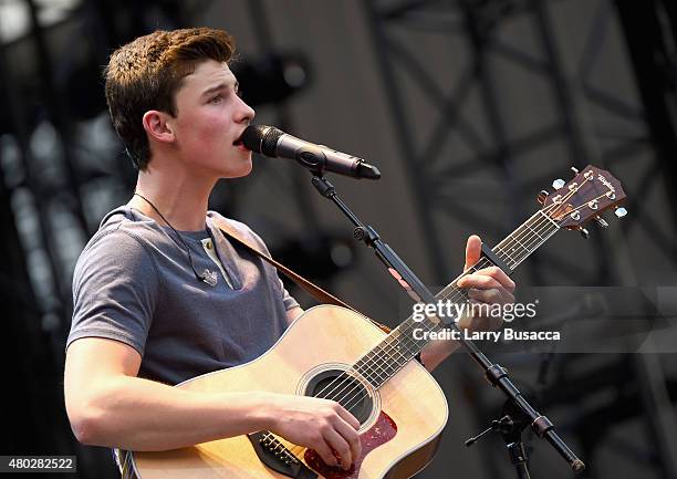 Singer Shawn Mendes performs onstage during Taylor Swift's The 1989 World Tour Live at MetLife Stadium on July 10, 2015 in East Rutherford, New...