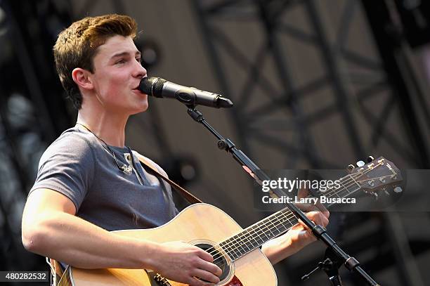 Singer Shawn Mendes performs onstage during Taylor Swift's The 1989 World Tour Live at MetLife Stadium on July 10, 2015 in East Rutherford, New...