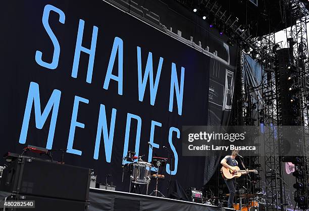 Singer Shawn Mendes performs onstage during Taylor Swift's The 1989 World Tour Live at MetLife Stadium on July 10, 2015 in East Rutherford, New...