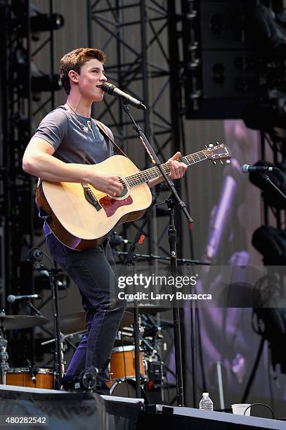 Singer Shawn Mendes performs onstage during Taylor Swift's The 1989 World Tour Live at MetLife Stadium on July 10, 2015 in East Rutherford, New...