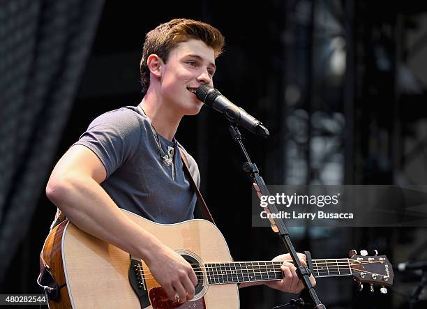 Singer Shawn Mendes performs onstage during Taylor Swift's The 1989 World Tour Live at MetLife Stadium on July 10, 2015 in East Rutherford, New...