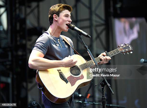 Shawn Mendes performs onstage during Taylor Swift's The 1989 World Tour Live at MetLife Stadium on July 10, 2015 in East Rutherford, New Jersey.