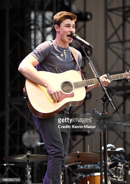 Shawn Mendes performs onstage during Taylor Swift's The 1989 World Tour Live at MetLife Stadium on July 10, 2015 in East Rutherford, New Jersey.
