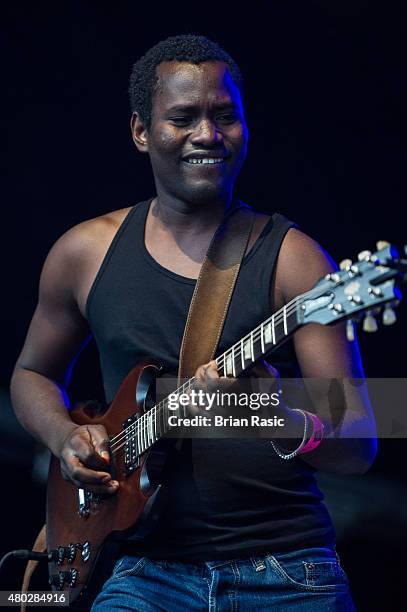 Garba Toure of Songhoy Blues performs at the Somerset House Summer Series on July 10, 2015 in London, England.