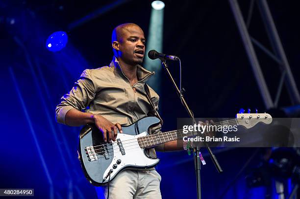 Oumar Toure of Songhoy Blues performs at the Somerset House Summer Series on July 10, 2015 in London, England.