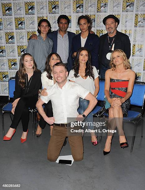 Host Chris Hardwick , with producer Gale Anne Hurd and actresses Alycia Debnam-Carey, Elizabeth Rodriguez, Mercedes Mason and Kim Dickens, and...
