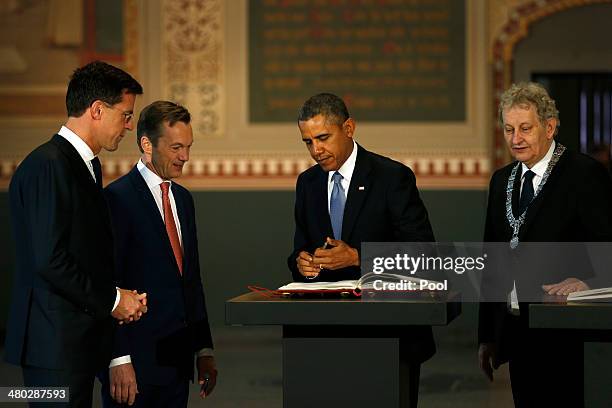 President Barack Obama , Prime Minister of the Netherlands Mark Rutte and Mayor of Amsterdam Mayor Eberhard van der Laan visit the Rijksmuseum ahead...