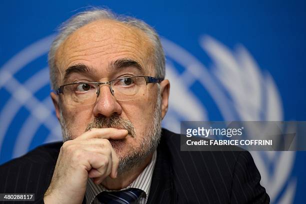 World Meterological Organization secretary general Michel Jarraud gives a press conference as he releases his agency's annual climate report on March...