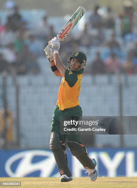 Duminy of South Africa bats during the ICC World Twenty20 Bangladesh 2014 Group 1 match between New Zealand and South Africa at Zahur Ahmed Chowdhury...