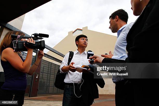 Perth, Australia Australian journalists speak to Chinese journalists after they attended a Chinese State Media Only, briefing at the Consulate...