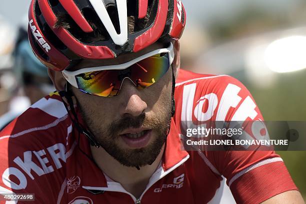 Belgium's Thomas De Gendt rides in the pack during the 191.5 km sixth stage of the 102nd edition of the Tour de France cycling race on July 9 between...