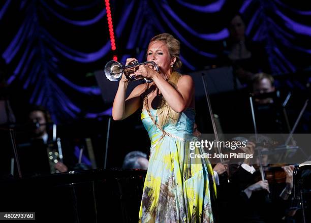 Alison Balsom performs on Day 3 of The Henley Festival on July 10, 2015 in Henley-on-Thames, England.