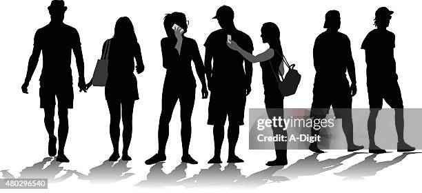 generation y silhouette crowd - student backpack walking stock illustrations