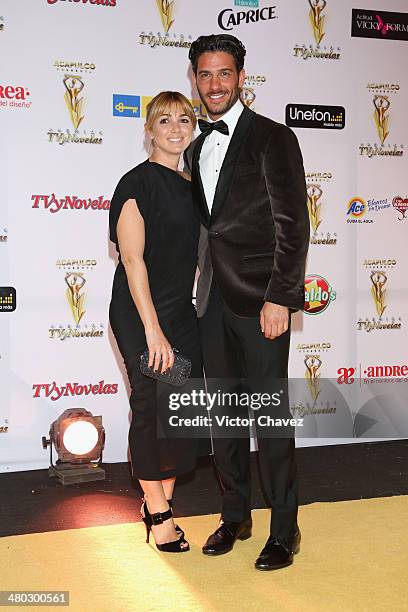 Karla Guindi and Erick Elías attend the Premios Tv y Novelas 2014 at Televisa Santa Fe on March 23, 2014 in Mexico City, Mexico.