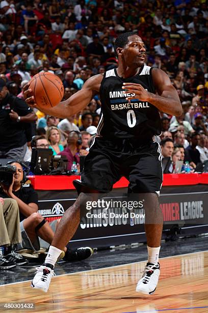 Othyus Jeffers of the Minnesota Timberwolves grabs the rebound against the Los Angeles Lakers during NBA Summer League on July 10, 2012 at the Cox...