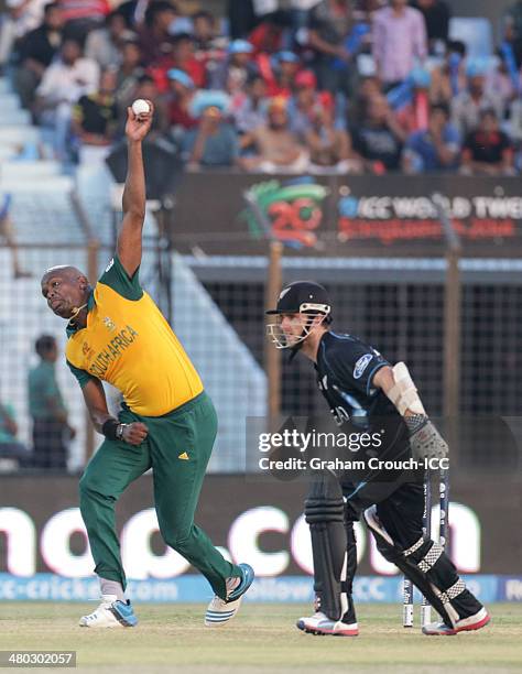 Lonwabo Tsotsobe of South Africa bowling during the New Zealand v South Africa match at the ICC World Twenty20 Bangladesh 2014 played at Zahur Ahmed...