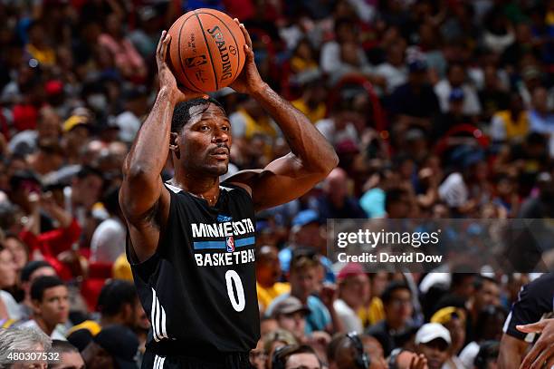 Othyus Jeffers of the Minnesota Timberwolves looks to move the ball against the Los Angeles Lakers during NBA Summer League on July 10, 2012 at the...