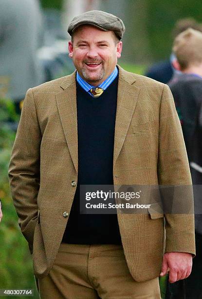 Trainer Peter Moody smiles before race 1 the Taj Rossi Series Final during Flemington Finals Day at Flemington Racecourse on July 11, 2015 in...