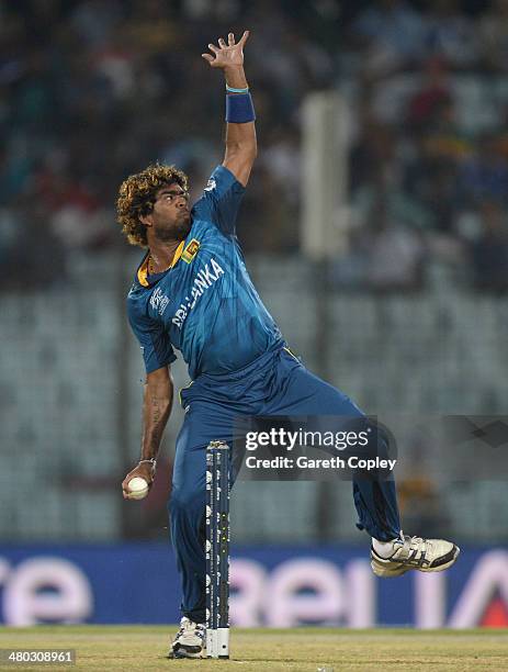 Lasith Malinga of Sri Lanka bowls during the ICC World Twenty20 Bangladesh 2014 Group 1 match between Sri Lanka and the Netherlands at Zahur Ahmed...