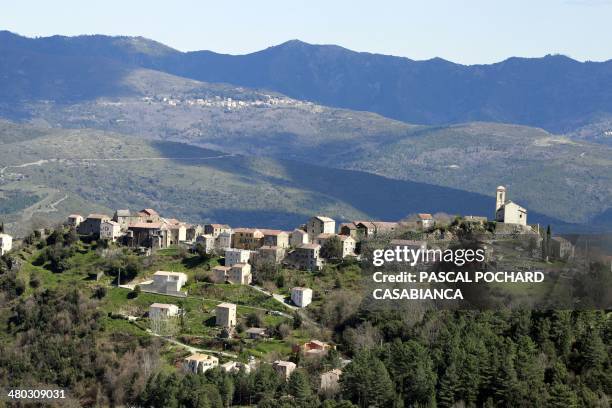 Picture taken on March 24, 2014 shows the Village of Poggio-di-Venaco in the French Mediterranean island of Corsica, where two people has been found...