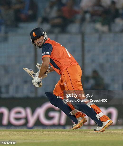 Mudassar Bukhari of The Netherlands batting during the Sri Lanka v The Netherlands match at the ICC World Twenty20 Bangladesh 2014 played at Zahur...